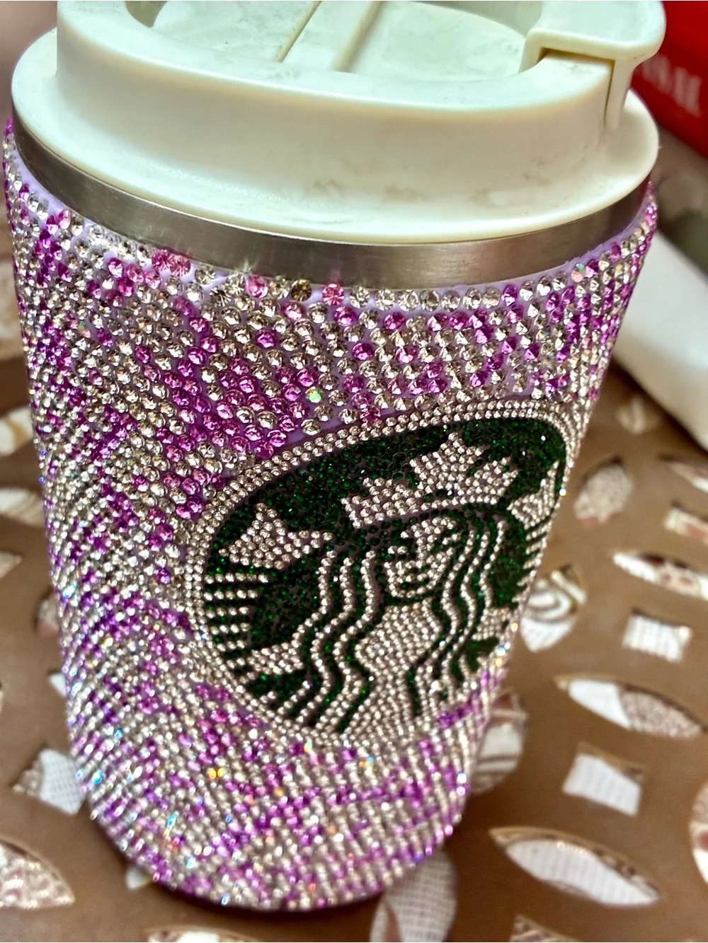 Ideal !Sparkling purple white Rhinestone crystal temp temp check Travel Tumbler